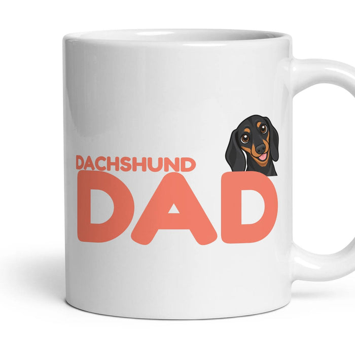 Dachshund Dad mug, 11oz white ceramic, Black & Tan, handle right