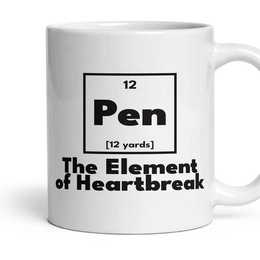 Pen The Element of Heartbreak mug, 11oz white ceramic, handle right