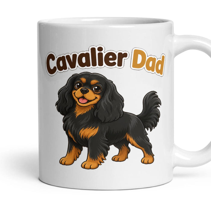 Cavalier Dad mug, 11oz white ceramic, Black & Tan, handle right