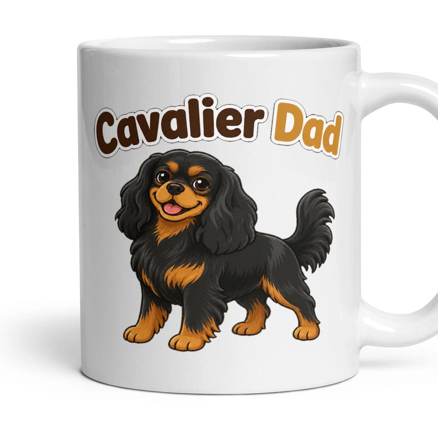 Cavalier Dad mug, 11oz white ceramic, Black & Tan, handle right