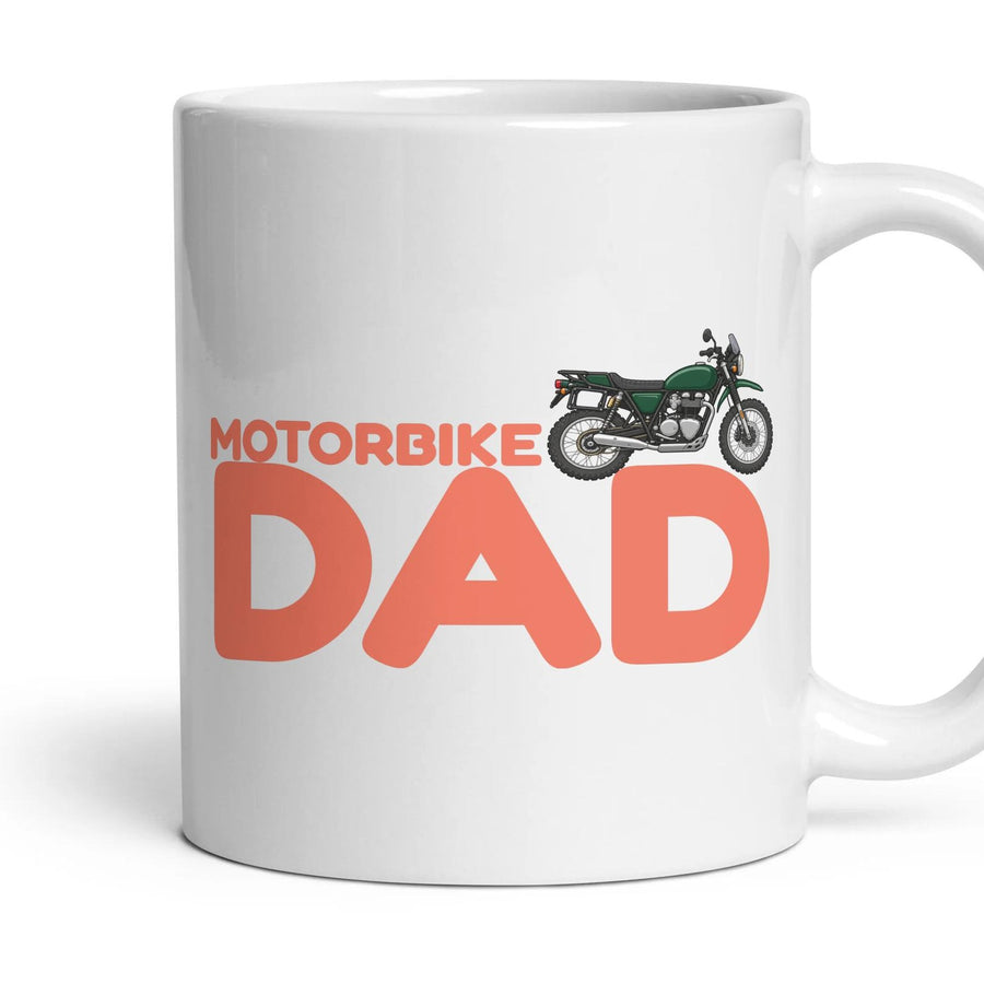 Motorbike Dad mug, 11oz white ceramic, Adventure, handle right