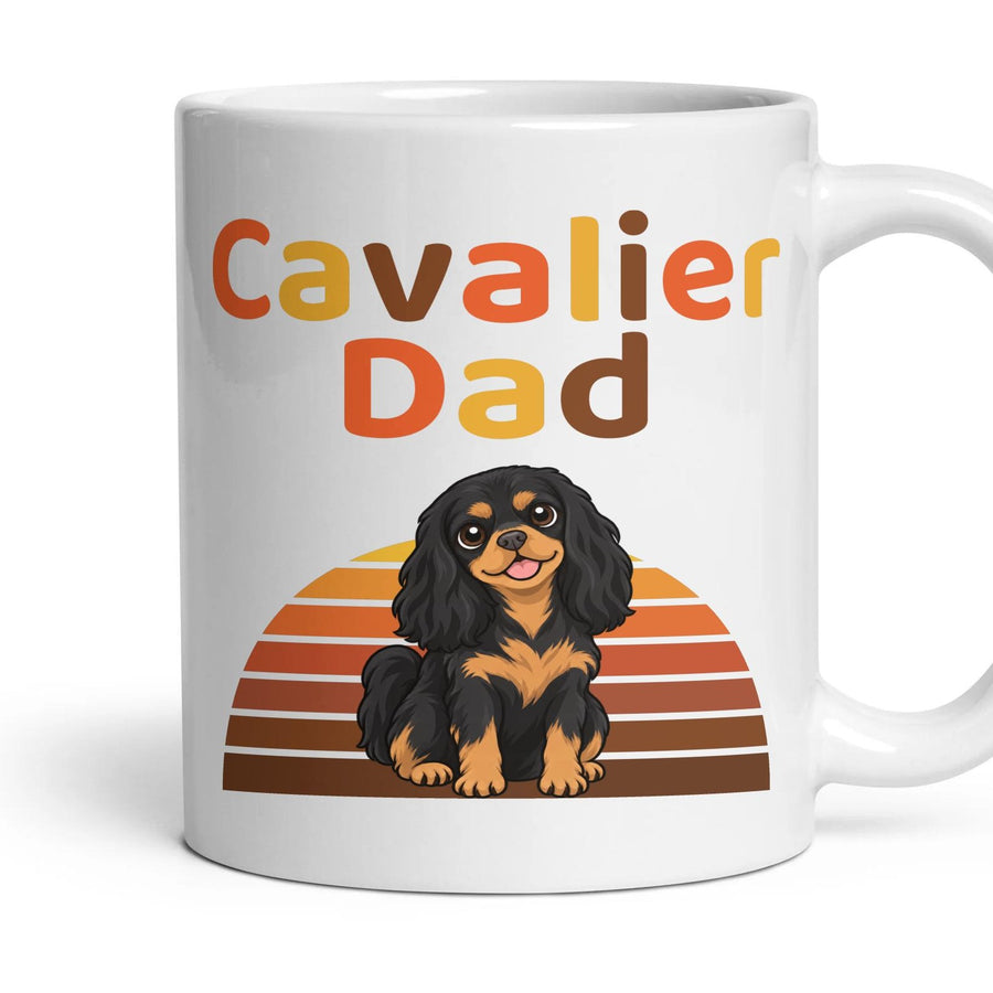 Cavalier Dad mug, 11oz white ceramic, Black & Tan, handle right