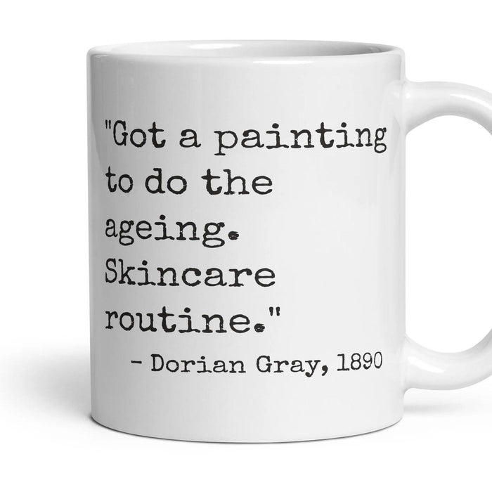 Got a painting to do the ageing. Skincare routine. mug, 11oz white ceramic, handle right