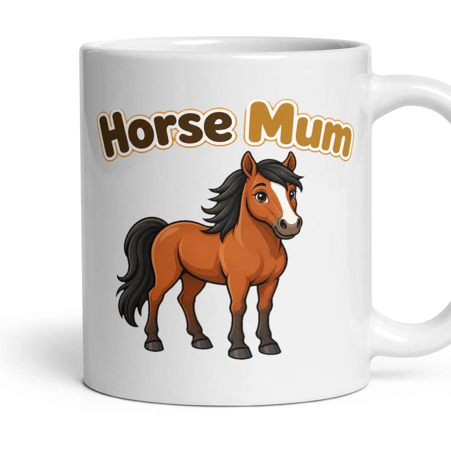 Horse Mum mug, 11oz white ceramic, Bay, handle right