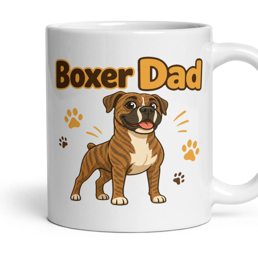 Boxer Dad mug, 11oz white ceramic, Brindle, handle right