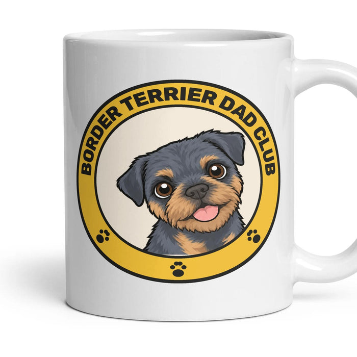 Border Terrier Dad Club mug, 11oz white ceramic, Blue & Tan, handle right