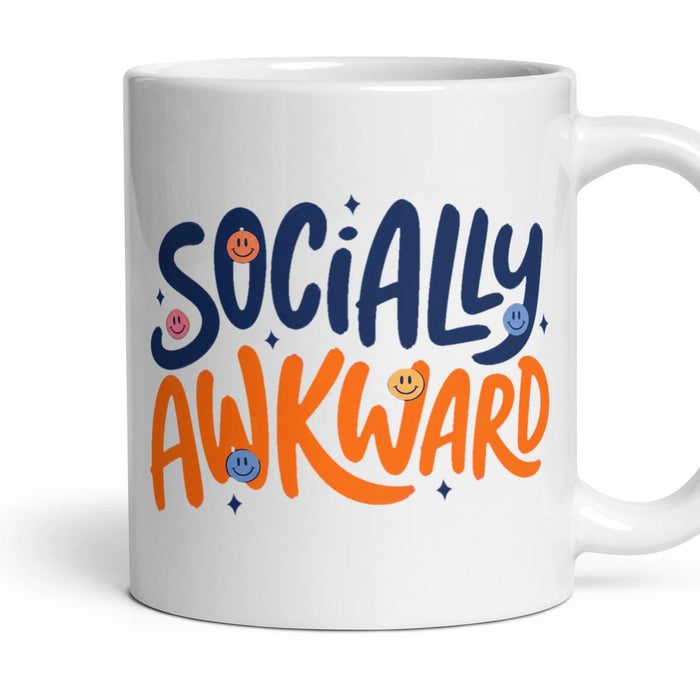 SOCIALLY AWKWARD mug, 11oz white ceramic, handle right