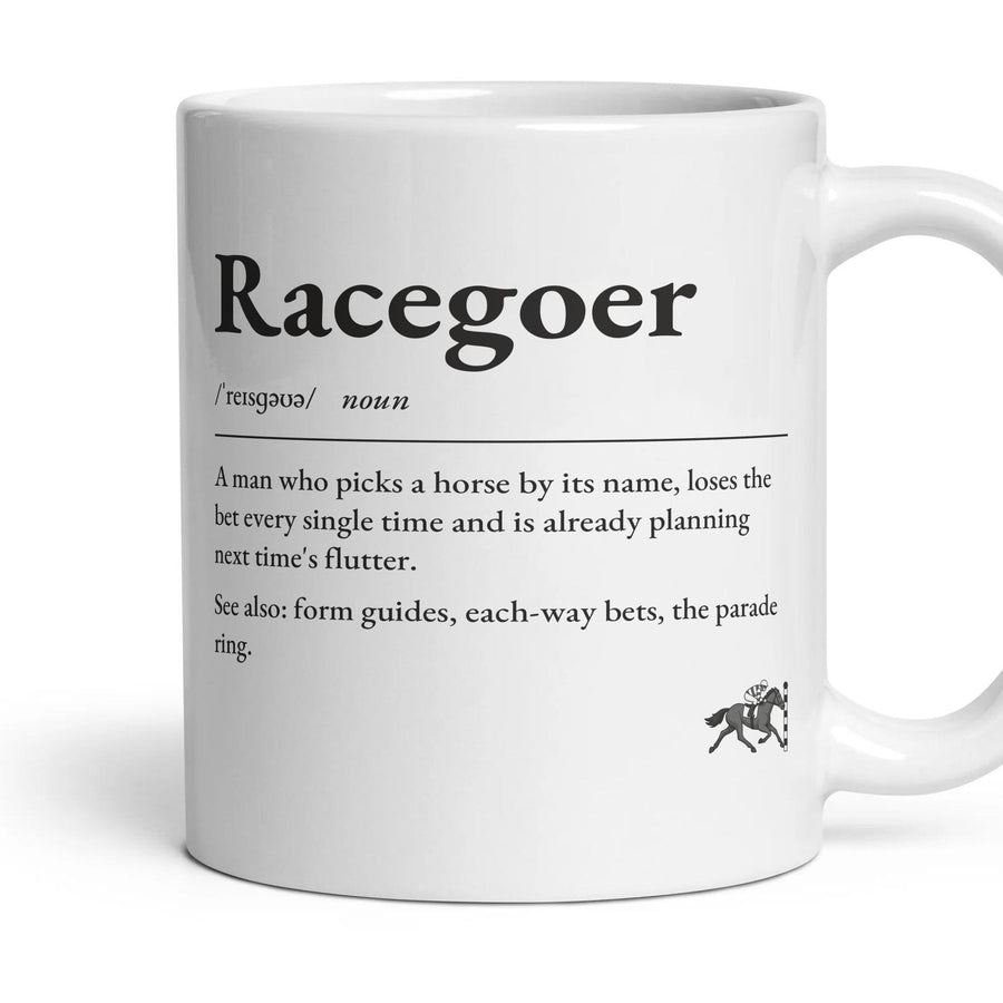 Horse Racing Dad mug, 11oz white ceramic, handle right