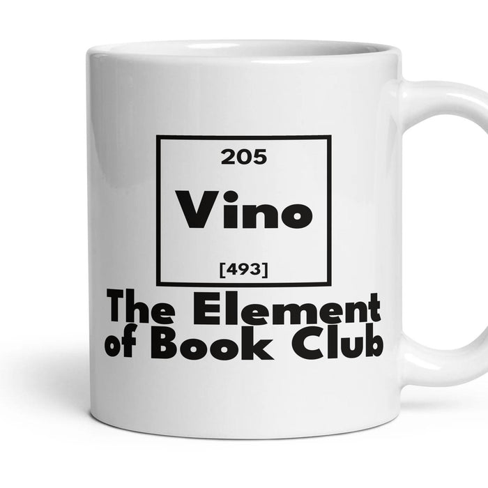 Vino The Element of Book Club mug, 11oz white ceramic, handle right