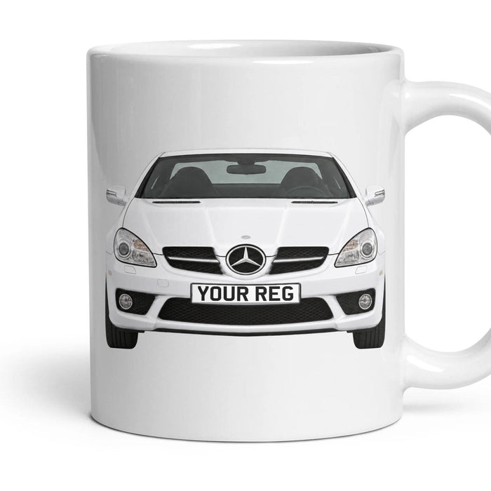 Mercedes-Benz SLK R171 Personalised Number Plate Mug - Arctic White - Front & Rear mug, 11oz white ceramic, Arctic White, handle right