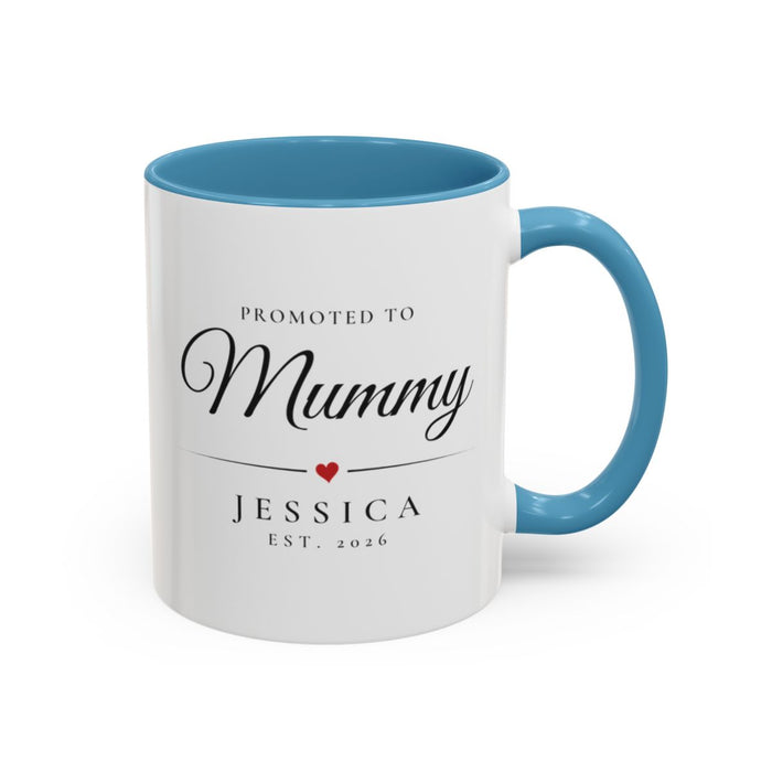 Mummy New parent Mug mug, 11oz white ceramic, light blue handle and interior, handle right