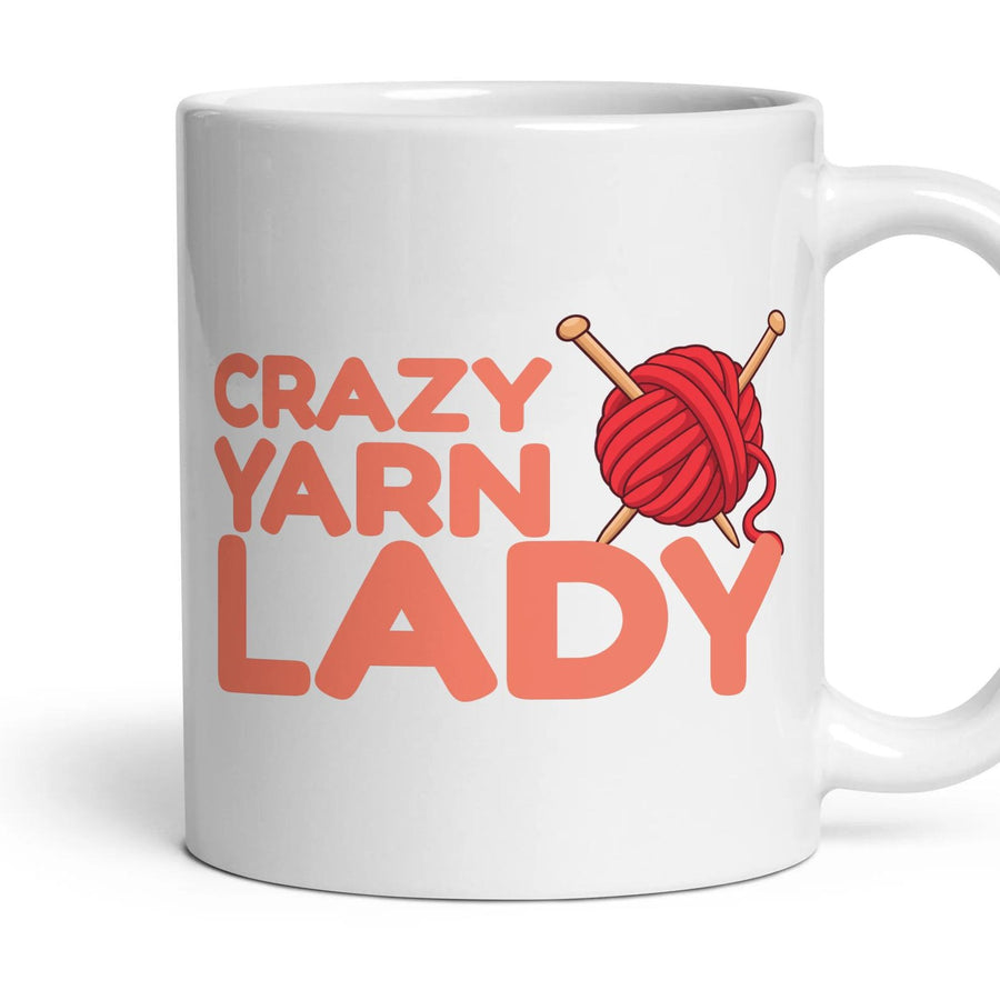 Crazy Yarn Lady mug, 11oz white ceramic, handle right