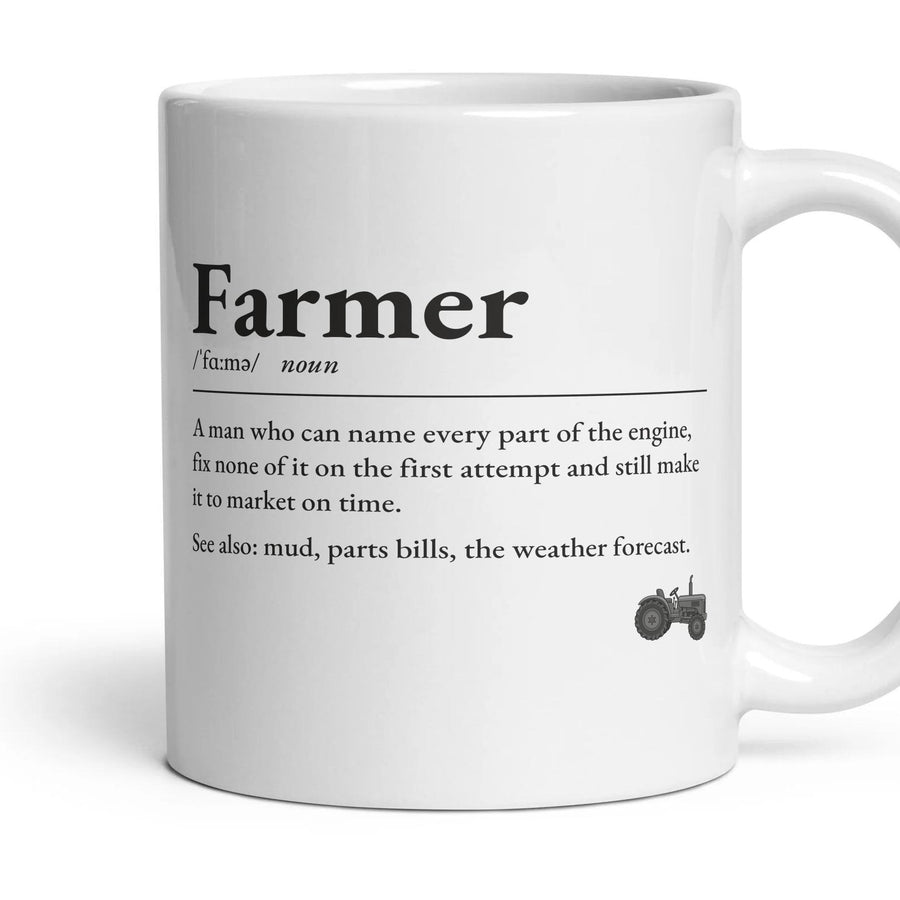 Tractor Grandad mug, 11oz white ceramic, Blue, handle right