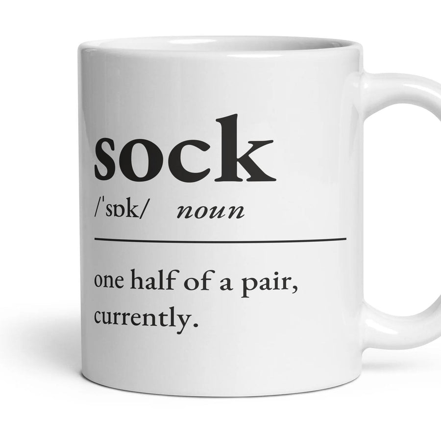 Sock mug, 11oz white ceramic, handle right