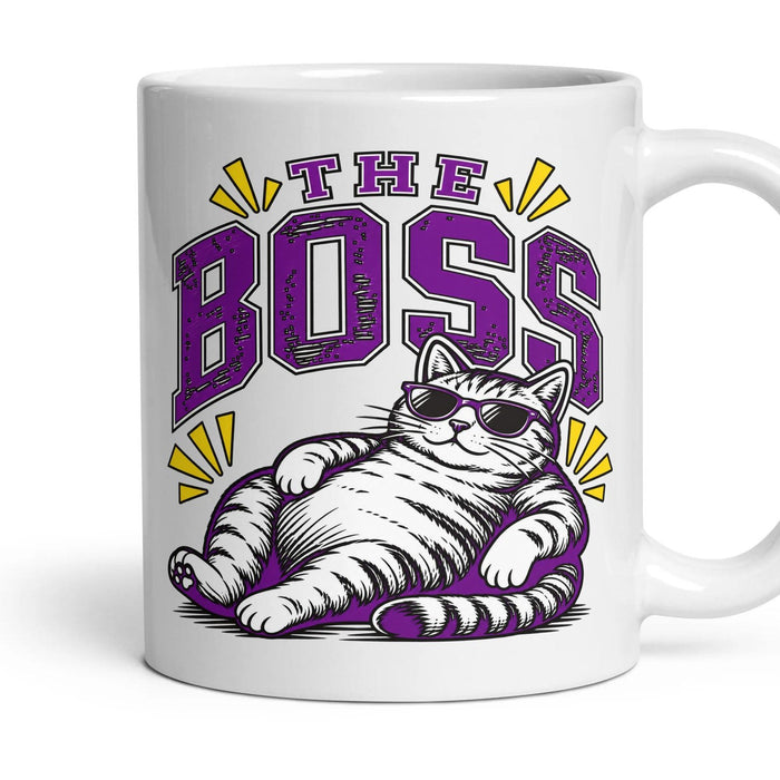 THE BOSS mug, 11oz white ceramic, handle right