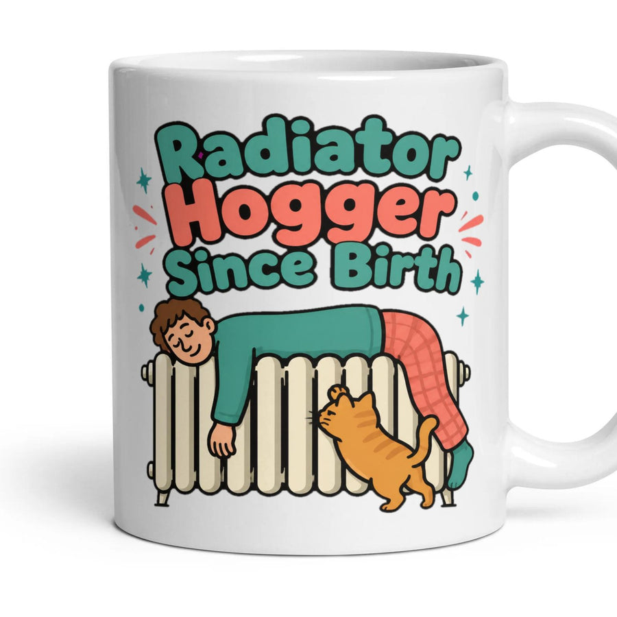 Radiator Hogger Since Birth mug, 11oz white ceramic, handle right