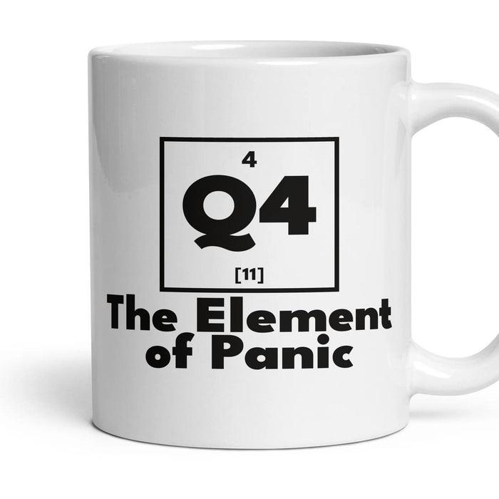 Q4 The Element of Panic mug, 11oz white ceramic, handle right