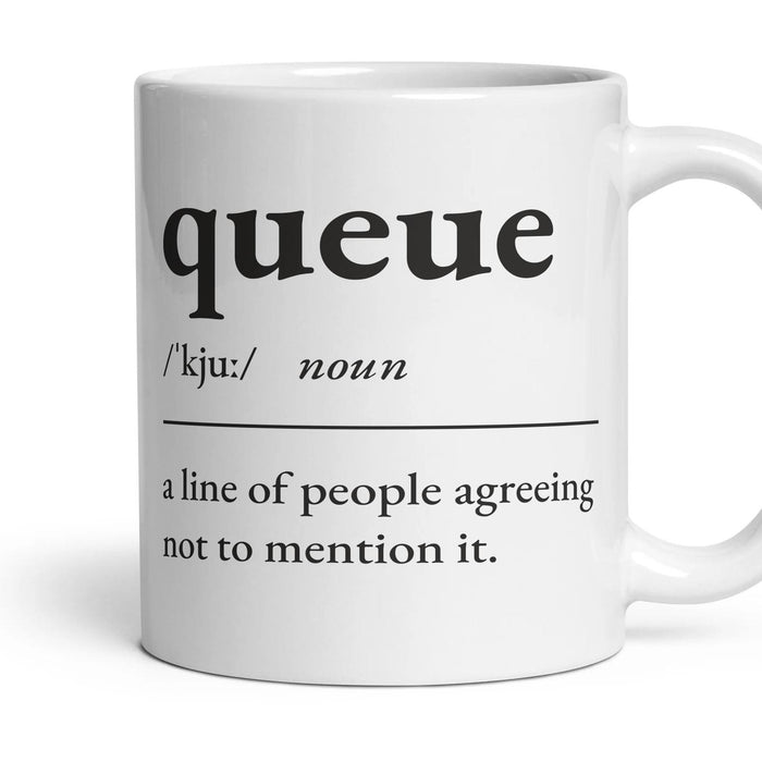Queue mug, 11oz white ceramic, handle right