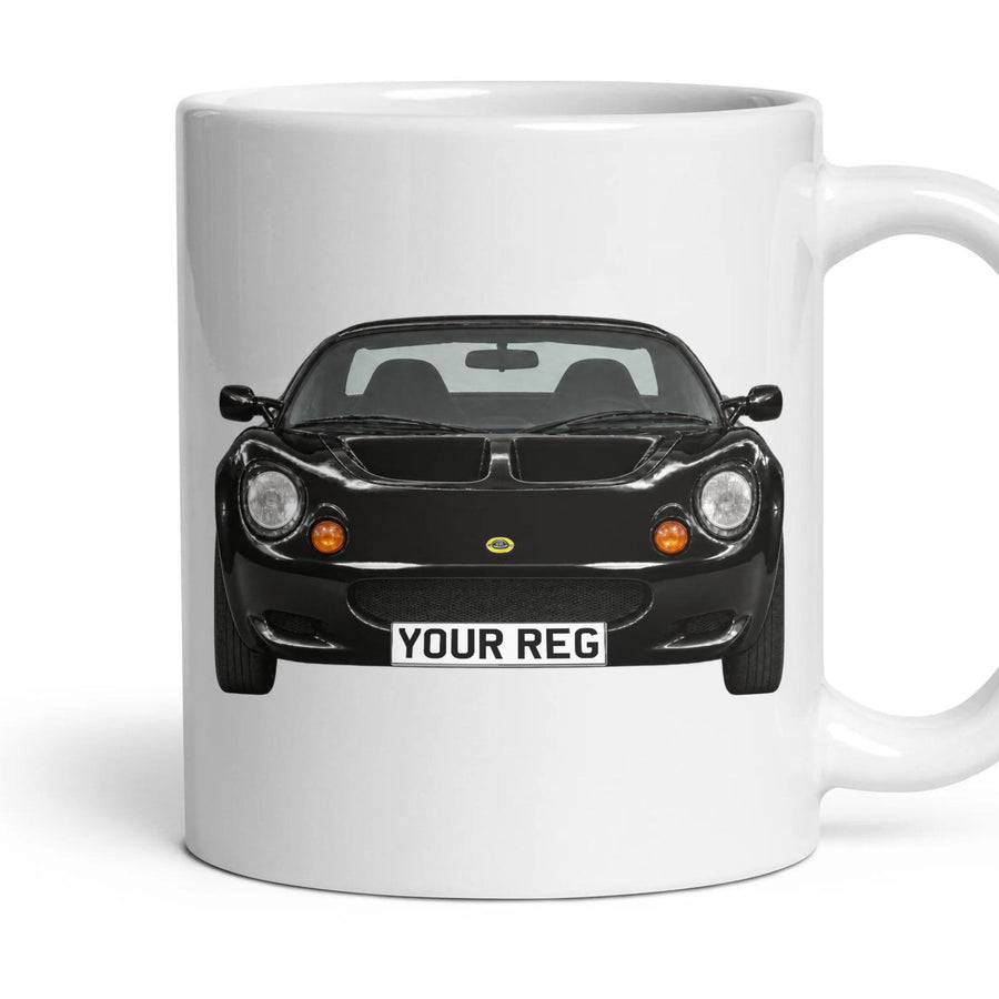 Lotus Elise Personalised Number Plate Mug - Black - Front & Rear mug, 11oz white ceramic, Black, handle right