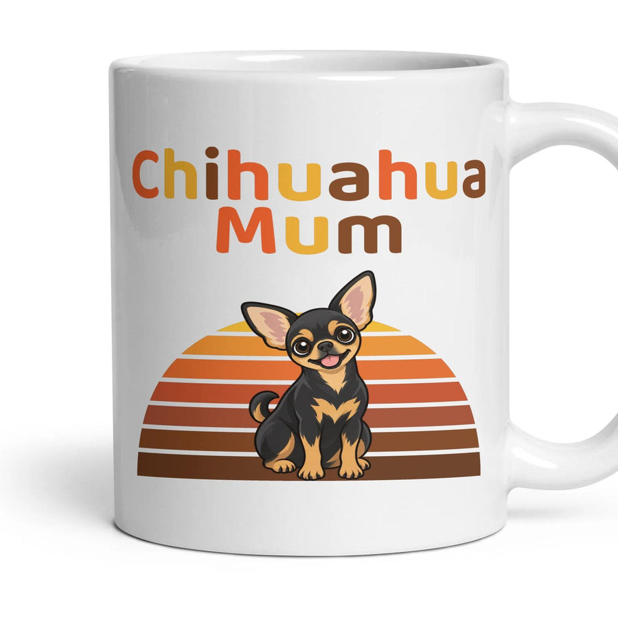 Chihuahua Mum mug, 11oz white ceramic, Black & Tan, handle right
