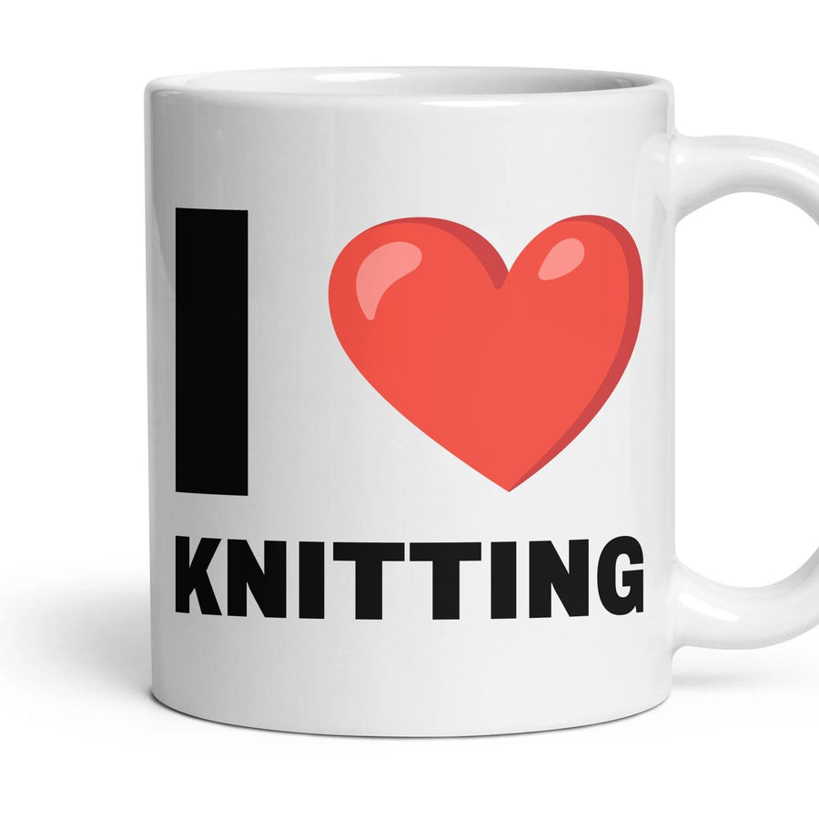 I LOVE KNITTING mug, 11oz white ceramic, handle right