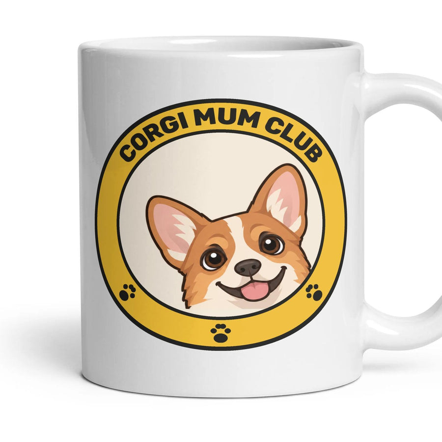 Corgi Mum Club mug, 11oz white ceramic, Red & White, handle right