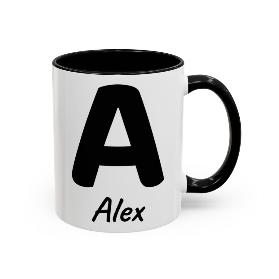 Personalised Initial Mug — Black Accent (L5S2) mug, 11oz white ceramic, black handle and interior, Black, handle right