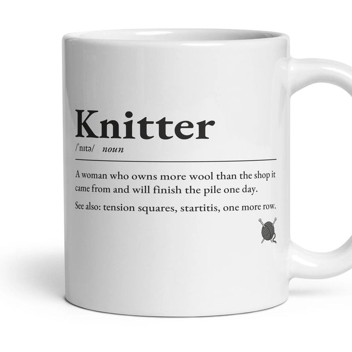 Knitting Nana mug, 11oz white ceramic, handle right