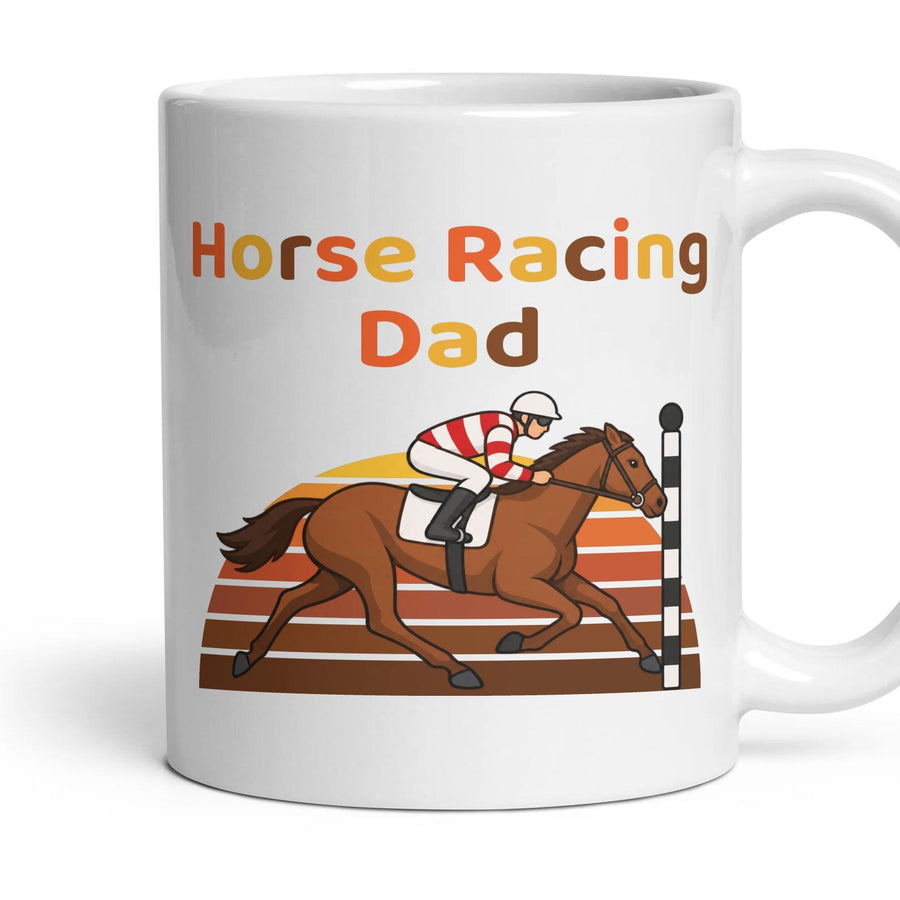 Horse Racing Dad mug, 11oz white ceramic, handle right