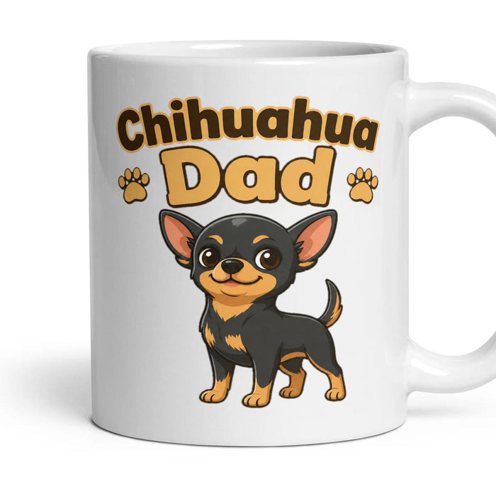 Chihuahua Dad mug, 11oz white ceramic, Black & Tan, handle right