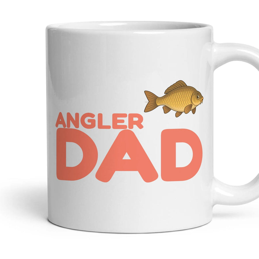 Angler Dad mug, 11oz white ceramic, Carp, handle right