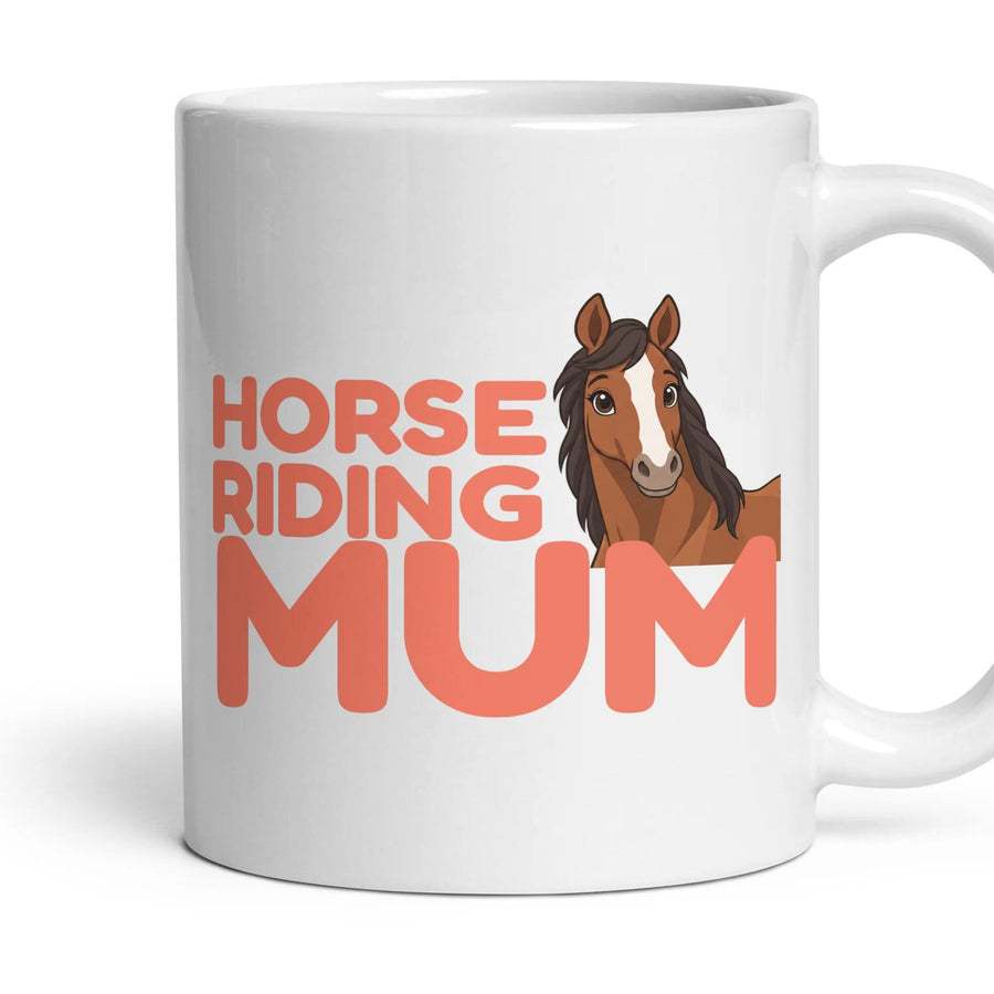 Horse Riding Mum mug, 11oz white ceramic, Bay, handle right