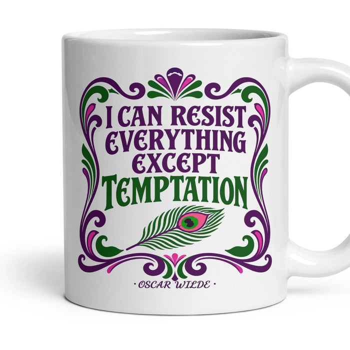 I can resist everything except temptation mug, 11oz white ceramic, handle right