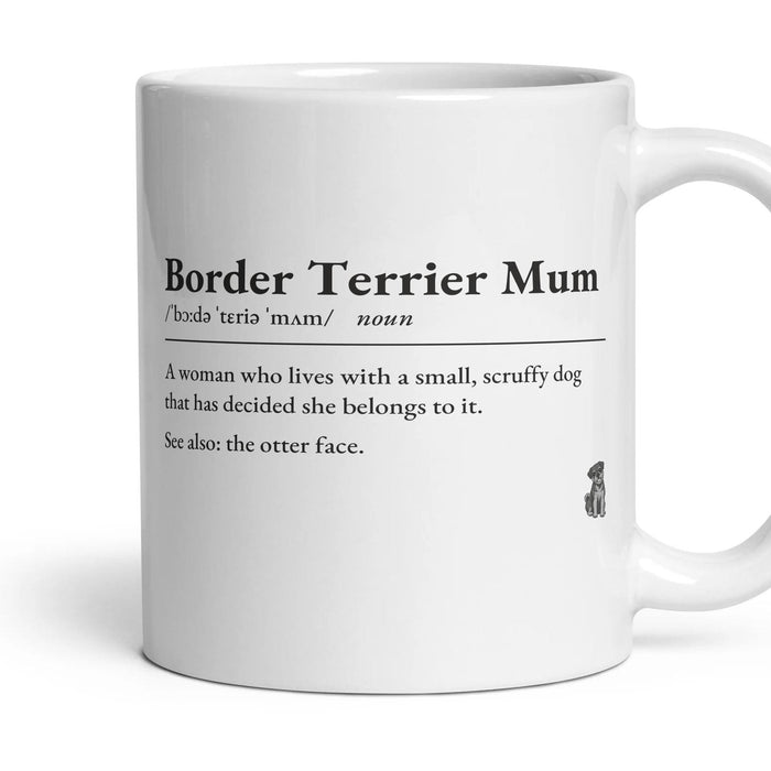 Border Terrier Mum mug, 11oz white ceramic, Blue & Tan, handle right