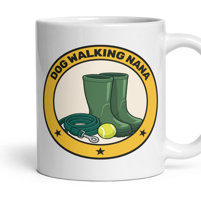 Dog Walking Nana mug, 11oz white ceramic, handle right