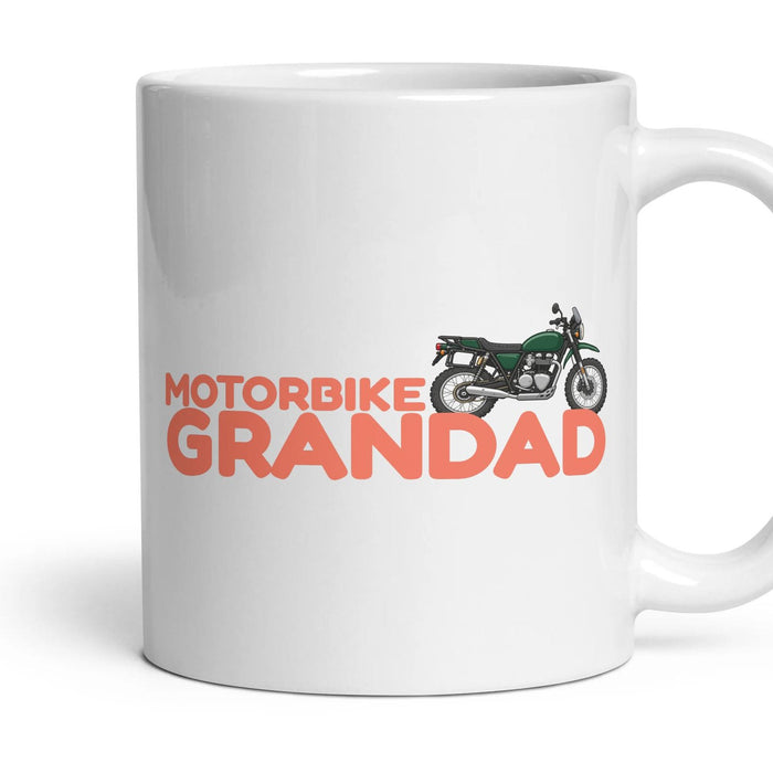 Motorbike Grandad mug, 11oz white ceramic, Adventure, handle right
