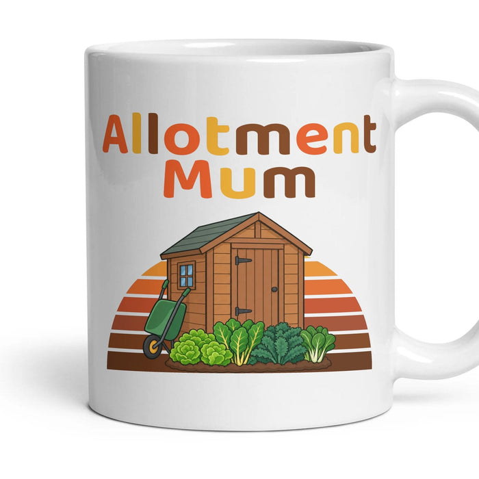 Allotment Mum mug, 11oz white ceramic, handle right