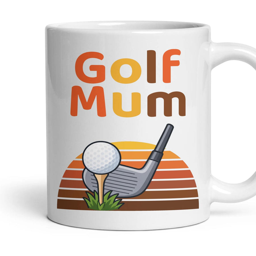 Golf Mum mug, 11oz white ceramic, handle right