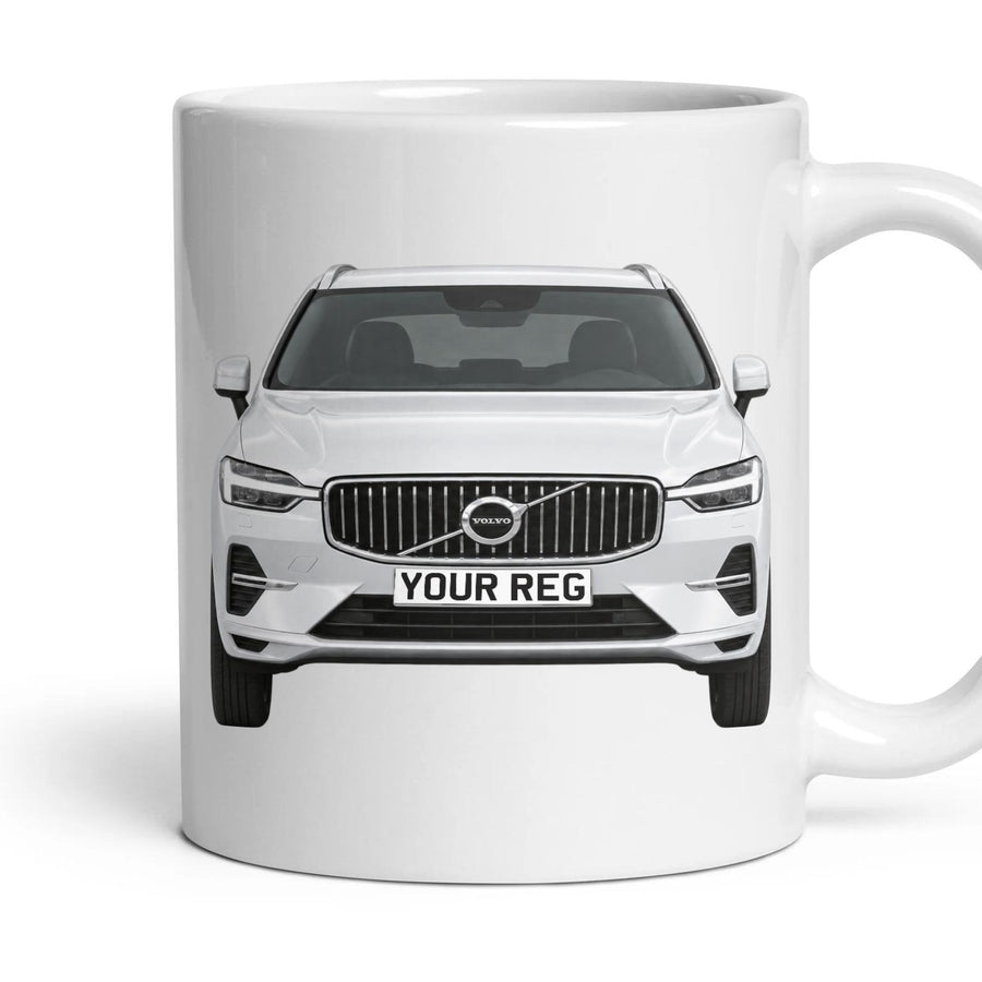 Volvo XC60 Personalised Number Plate Mug - Crystal White Pearl - Front & Rear mug, 11oz white ceramic, Crystal White Pearl, handle right