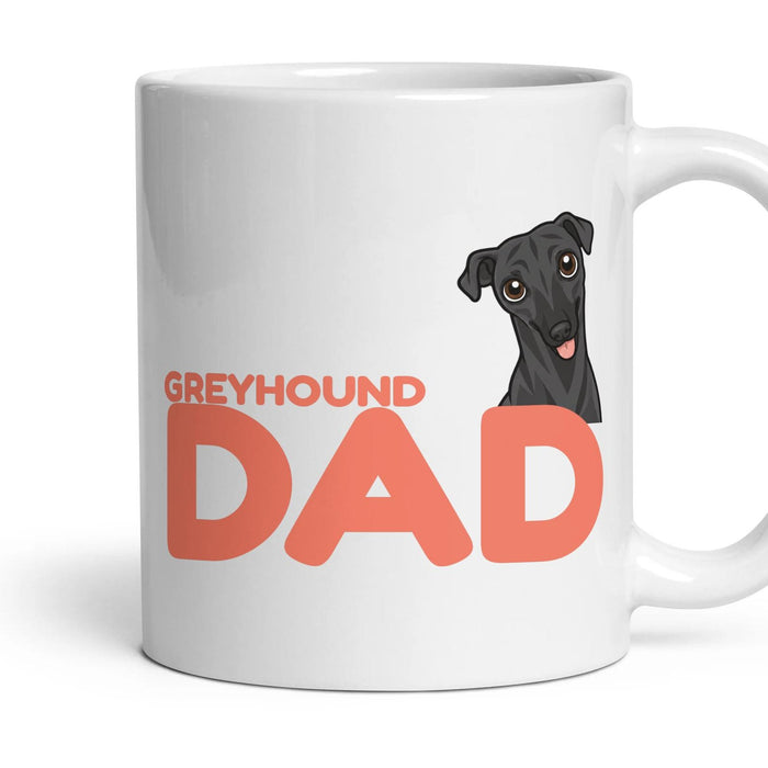Greyhound Dad mug, 11oz white ceramic, Black, handle right