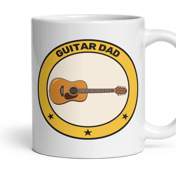 Guitar Dad mug, 11oz white ceramic, Acoustic, handle right