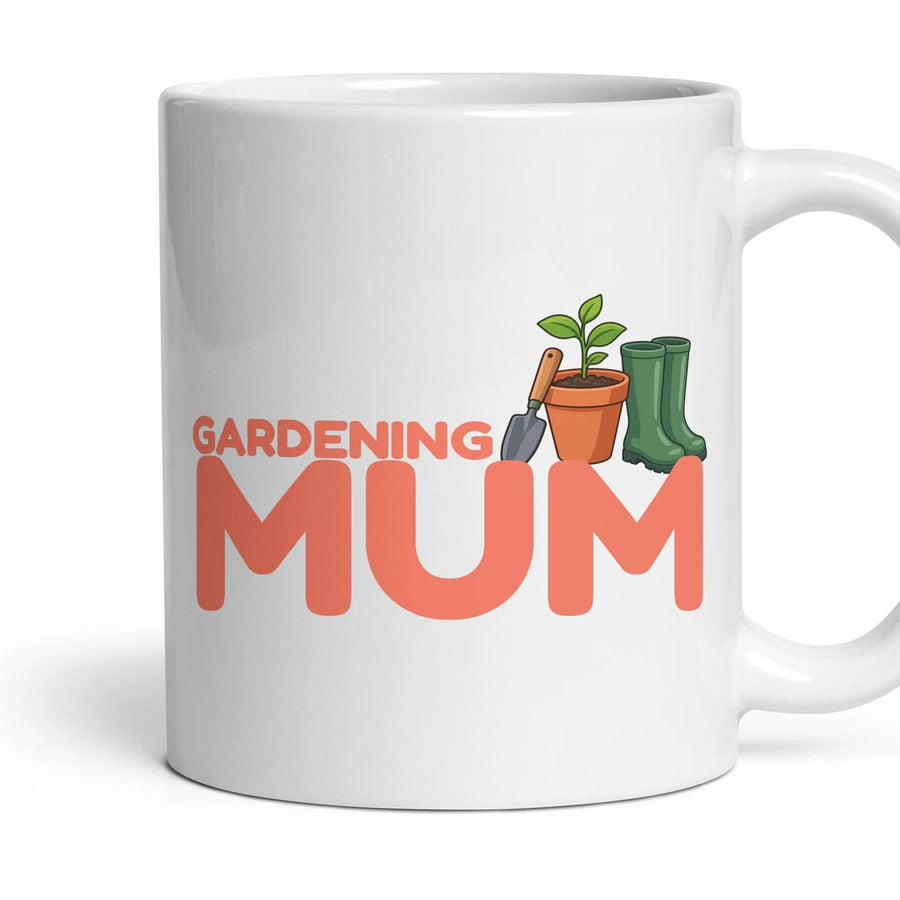 Gardening Mum mug, 11oz white ceramic, handle right
