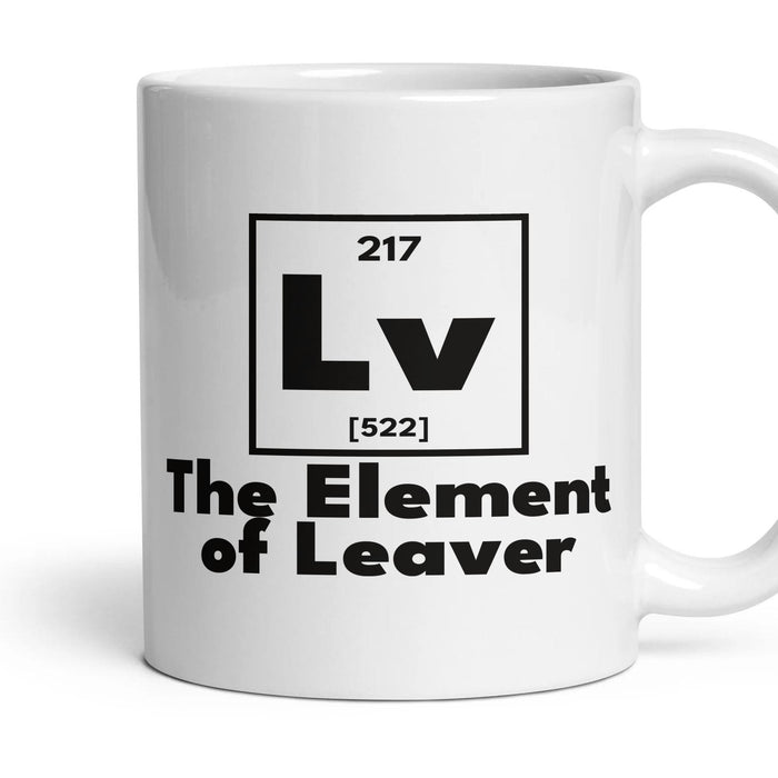 Lv The Element of Leaver mug, 11oz white ceramic, handle right