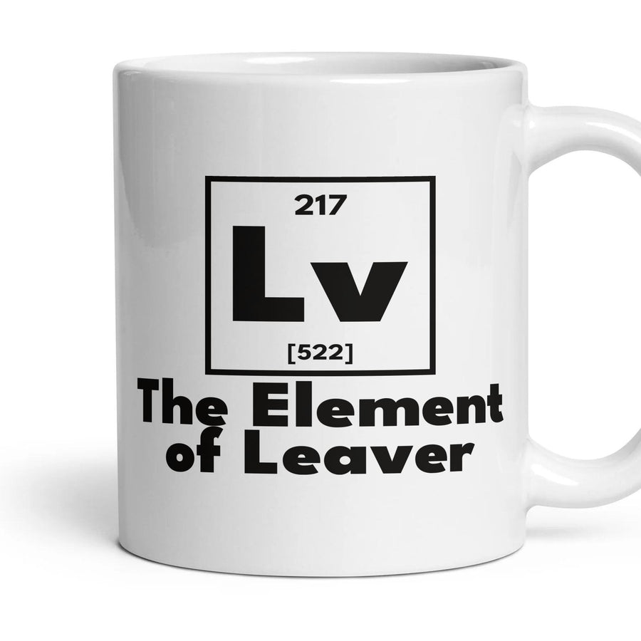Lv The Element of Leaver mug, 11oz white ceramic, handle right