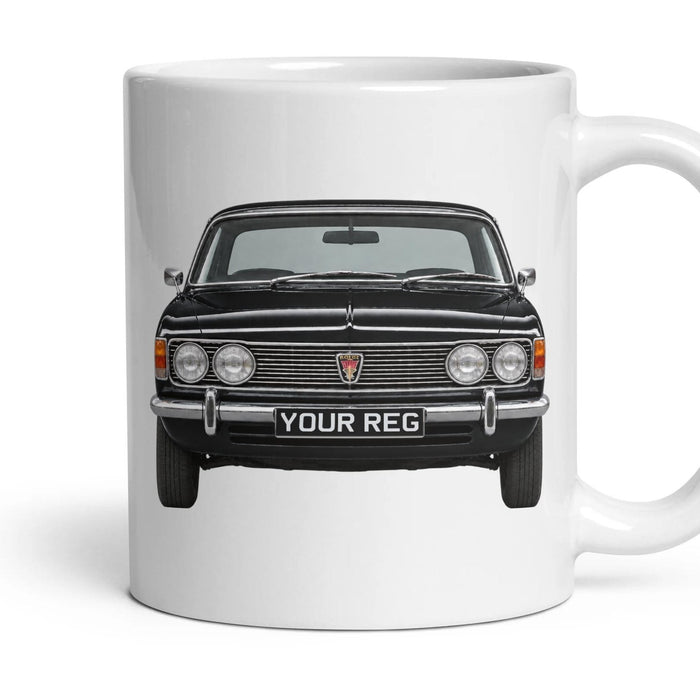Rover P5B Personalised Number Plate Mug - Black - Front & Rear mug, 11oz white ceramic, Black, handle right