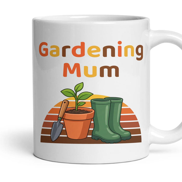 Gardening Mum mug, 11oz white ceramic, handle right