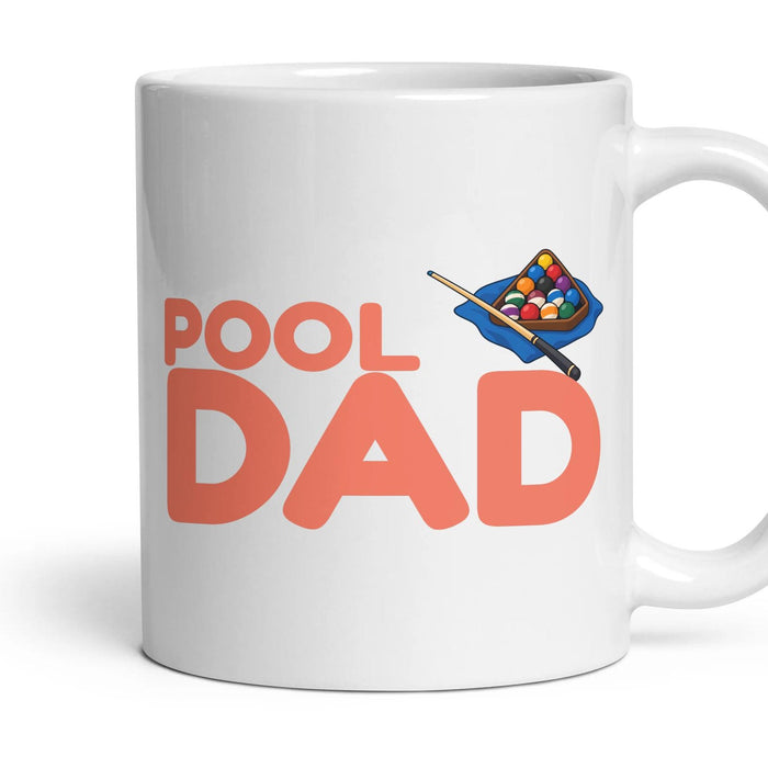 Pool Dad mug, 11oz white ceramic, handle right