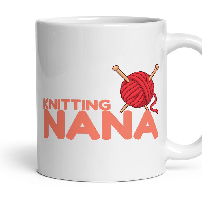 Knitting Nana mug, 11oz white ceramic, handle right