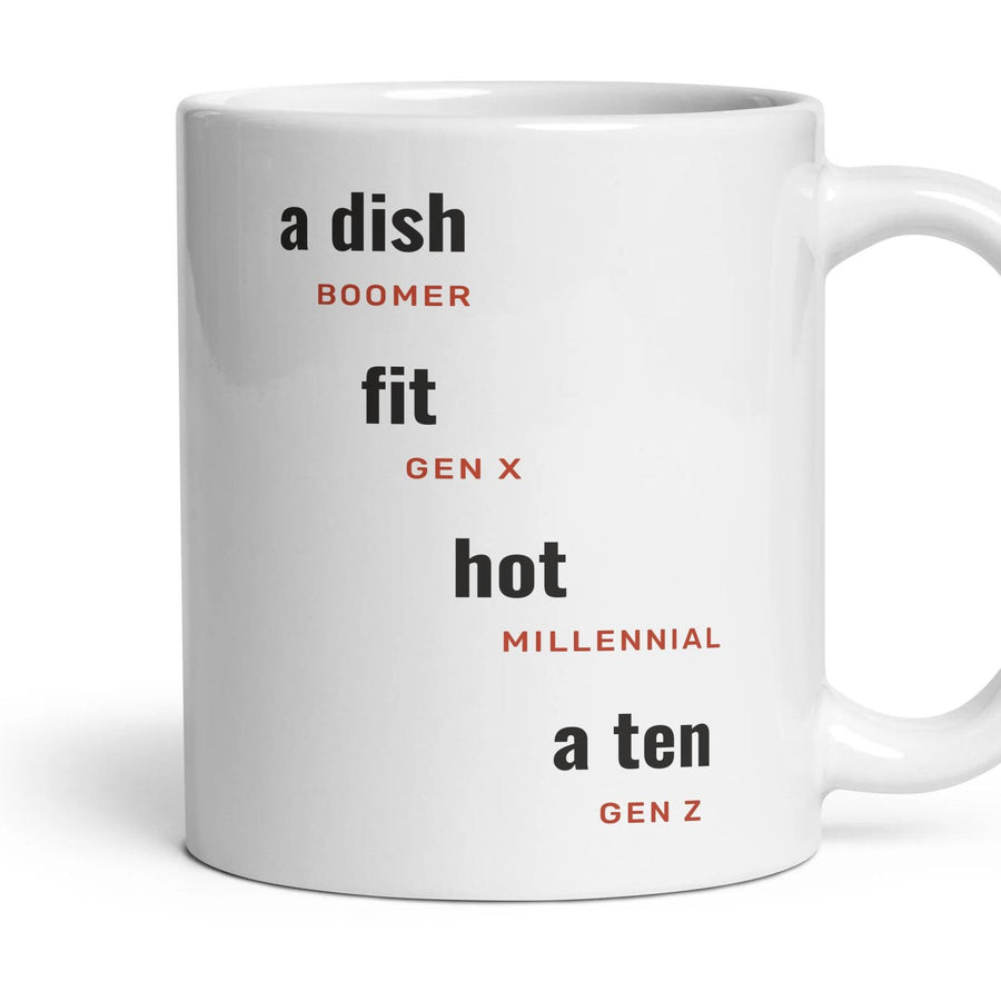 Attractive: a dish, fit, hot, a ten mug, 11oz white ceramic, handle right