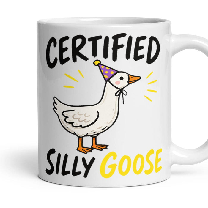 CERTIFIED SILLY GOOSE mug, 11oz white ceramic, handle right